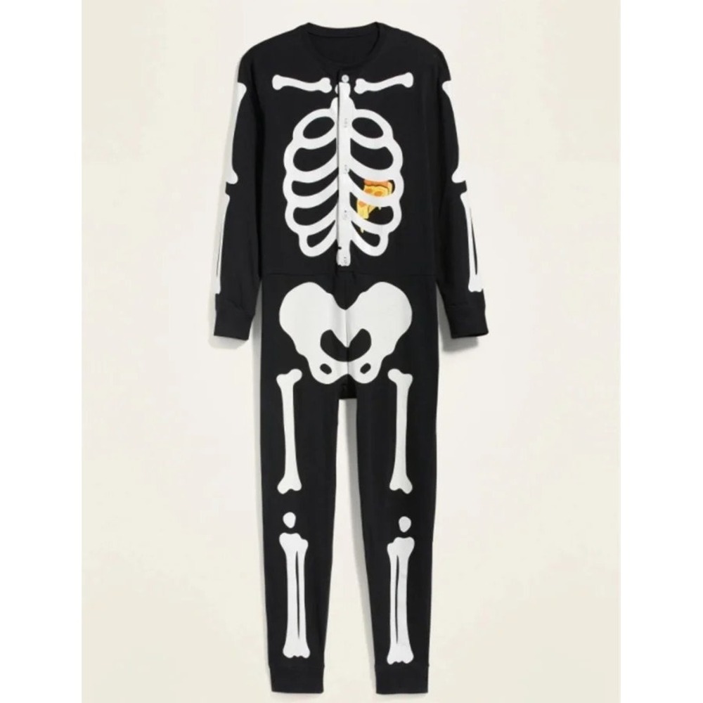 Old Navy Halloween Bone to Be Wild Skeleton Pizza Union Suit Pajamas XL NWOT